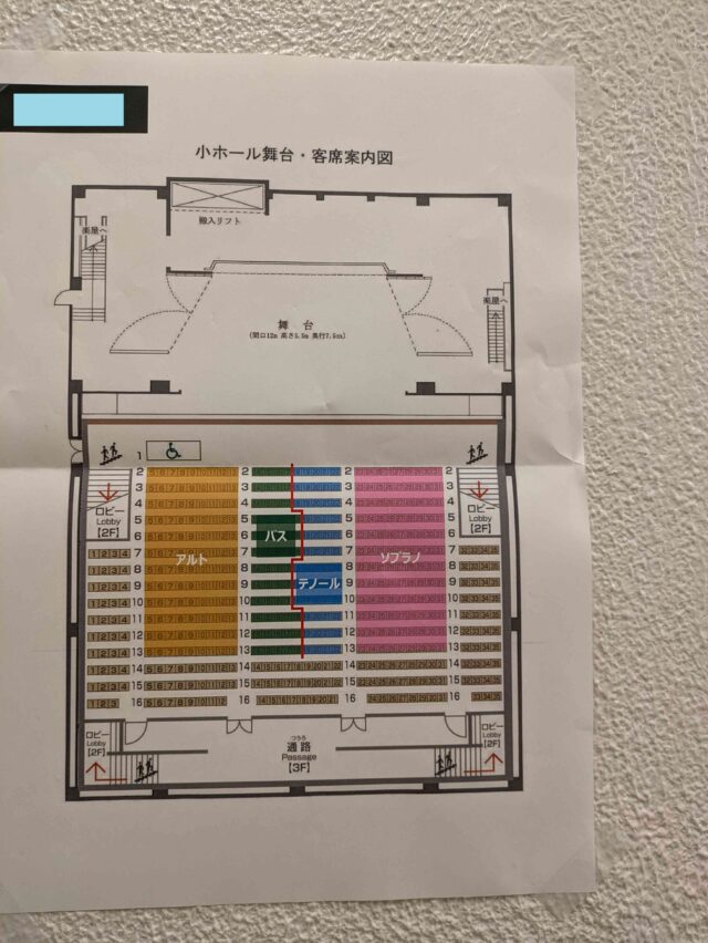 第九の練習会場のパート毎の座席割り